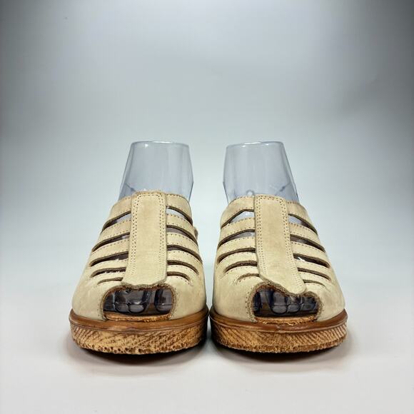 Romika Beige Leather Open Toe Wedge Cork Heel Sandals Women's Size US 7.5 EU 38 - Picture 2 of 11